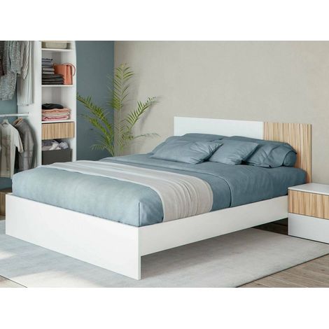 Dmora - Doppelbett Yakima, Doppelbettrahmen, Struktur für Schlafzimmer geeignet für Matratze 190x160, 166 x 196 x 40 cm, Weiß (1/5)
