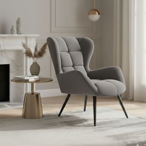 Fauteuil contemporain en velours gris avec pieds noirs en métal Glasgow (1/5)