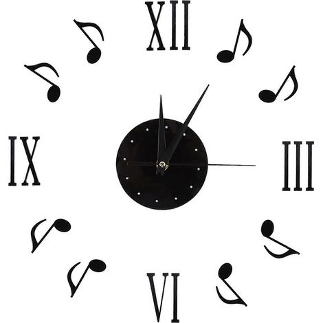 Horloge murale à motif de notes de musique avec cadran en vinyle et chiffres romains 3D pour la décoration intérieure (1/4)