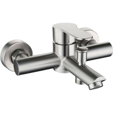 Corps de robinet de baignoire triple, acier inoxydable 304, argent brossé (1/4)