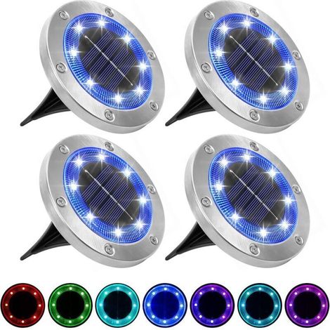 Lampes solaires au Sol,lumières solaires Jardin extérieures, Lampe d'éclairage Paysage enterré 8LED,lumières Disque Solaire imperméables IP65 pour Le Chemin pelouse-Paquet 4(Multicolore) Cisea (1/5)