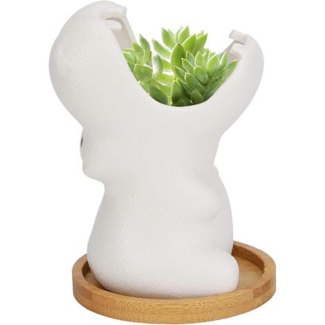 9.5CM Pots de Fleurs en Céramique Blanc, Pots de Fleurs pour Plante Succulente, Mini Pot de Plante Hippopotame, Céramique Pots Plantes Décoration pour Bonsai Plantes Succulent Aloès (1/5)