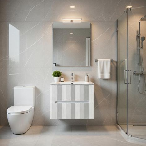 Composizione mobile bagno sospeso con cassetti cm 60 cannettato mod. STICK - Bianco Opaco