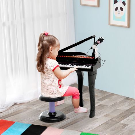 Piano électrique, instrument de musique jouet pour enfants avec 37 touches, microphone et tabouret, 48 x 39 x 69 cm, noir (1/5)