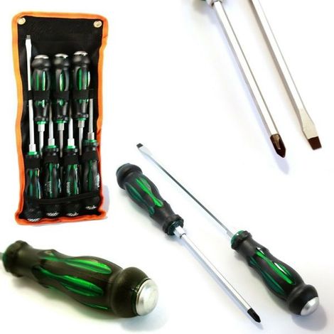 KIT SET 7 CACCIAVITI CACCIAVITE A CROCE E TAGLIO CON MANICO AD IMPATTO
