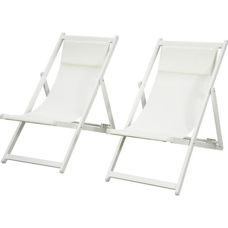 Chaise longue pliante en aluminium, lot de 2, dossier et appui-tête réglables sur 5 positions, 60 x 100 x 85 cm, blanc (1/5)