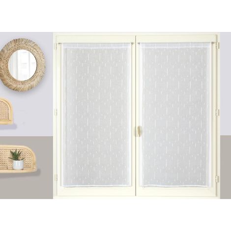 Paire de voilages Unis avec Passe-Tringle prêts à Poser, 2X 60x160cm, Blanc (1/5)