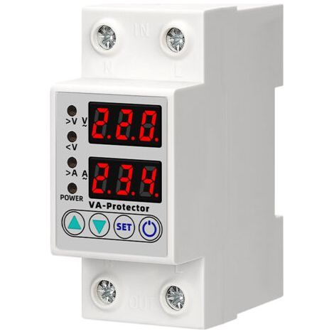 Disjoncteur différentiel 63 A – Plage de surtension : 230 V à 300 V – Plage de sous-tension : 80 V à 210 V – Temporisation : 1 à 600 s – Double affichage LED (1/5)