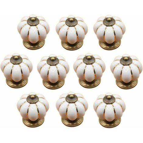 Lot de 10 Poignées de Tiroir en Céramique Blanche, Boutons de Meuble pour Cuisine, Placard et Armoire, Design Élégant et Durable (1/4)