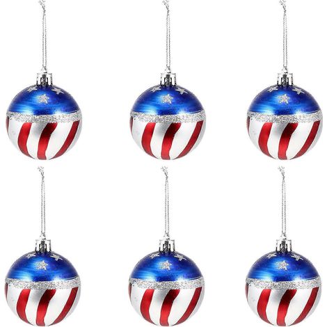 6 adornos de la bandera estadounidense para el 4 de julio, bolas para el árbol de Navidad, artículos para el 4 de julio, decoración del Día de la Independencia de EE. UU. (1/5)