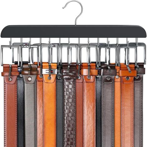Cintre ceintures placard max 42 ceintures, 14 crochets, bois robuste, organisateur placard/rangement (1/5)