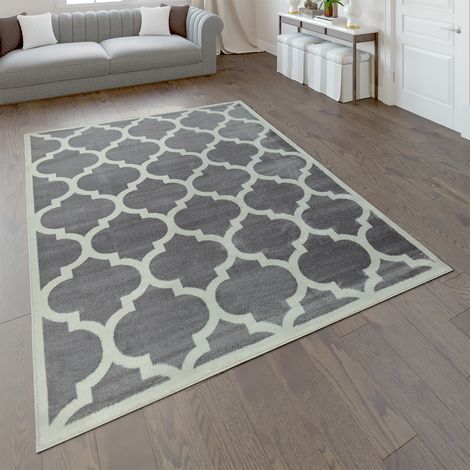 Paco Home Designer Teppich Marokkanisches Muster Kurzflorteppich Modern Trend Grau Weiß 120x170 cm