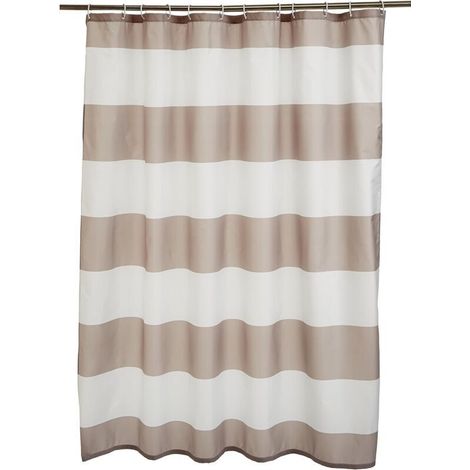 Basics Rideau de douche en tissu imprimé hydrofuge avec œillets métalliques et crochets en plastique blanc, 183 x 183 cm, gris Rayures (1/4)