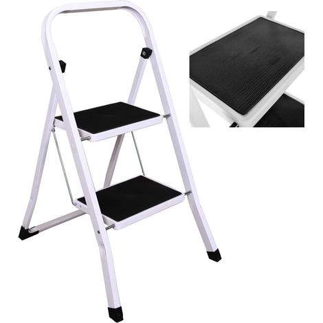 Escabeau Marchepied, Échelle double rabattable, Haushaltsleiter Échelle de Métal, Stufenstehleiter 150 kg de Capacité de charge, de Chef de avec 2 Niveaux, Stahlleiter, Anti-Dérapants, par le contrôle