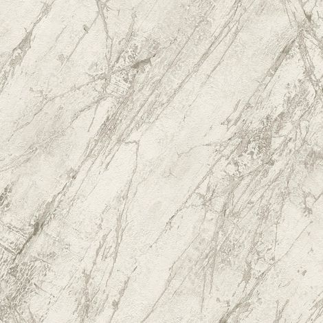 Empapelado aspecto piedra azulejos Profhome 388172 papel pintado vinílico estampado en caliente tejido non tejido texturado de aspecto mármol mate blanco gris 5,33 m2