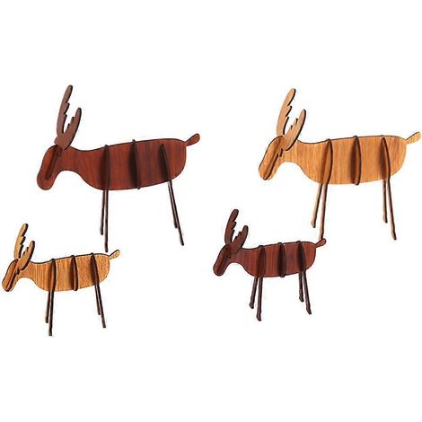 Lot de 4 décorations de Noël en bois à monter soi-même : élans, à poser sur une table (Grand format A2, Grand format B2, Petit format A1, Petit format A2)-M