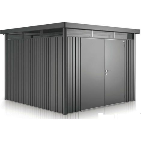 Metall-Gartenhaus HIGHLINE 5 mit Biohort-Doppelschwingtür Silber-Metallic