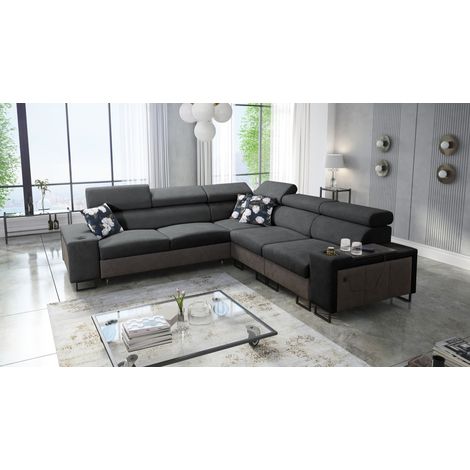 L-förmiges Ecksofa mit Schlaffunktion MELODY III, modern, luxuriös, Tauro/Freya Graphit/Anthrazit R (1/5)