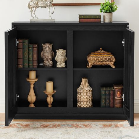 Buffet 2 portes à relief cannelé en MDF noir, 2 ouvertures pour prises, rangement polyvalent pour salon, entrée ou salle à manger, 99 x 23,5 x 82,6 cm – CHICFURN (1/5)