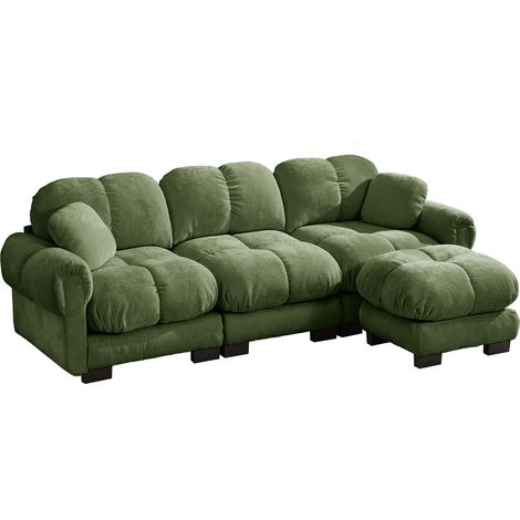 ELVMI Canapé d'angle 3 Places avec Pouf Mobile et Coussins, Coutures Matelassées, en Chenille Vert 260 x 149 x 90 cm (1/5)