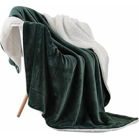 Manta de lana de cordero de doble cara, de microfibra ultrasuave y esponjosa, ideal para cama o sofá (152 cm x 203 cm, verde oliva).