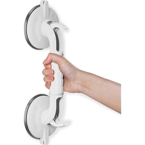 Lntyq Poignée à ventouse pour salle de bain, barre d'appui pour toilettes 38 cm, barres d'appui pour douche, support de poignée de douche jusqu'à 130 kg, sans perçage - Blanc (1/5)