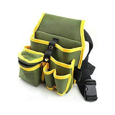 1x Ceintures porte-outils en Tissu Oxford, Pochette/Sacoches à Outils avec Multiples Poches, Ceinture Ajustable, Pour Bricolage, Électricien, Plombier, Constructeur, Menuisier - Vert & Jaune- (1/5)