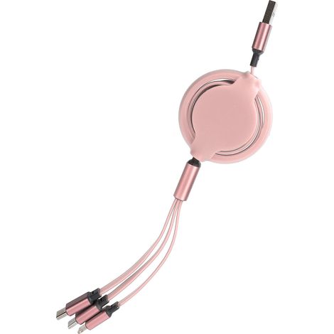 Câble de charge USB 3 en 1, multi-rétractable, chargeur rapide pour iOS/Type C/Micro, rose (1/5)