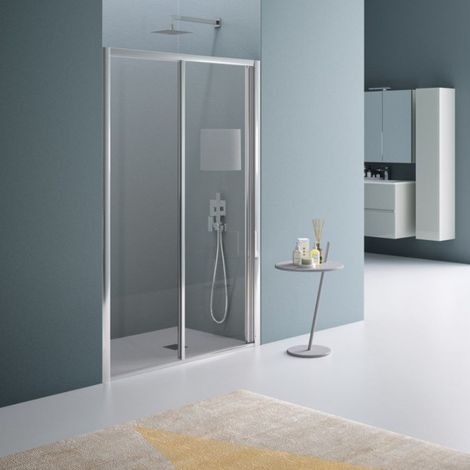 Samo - Porte de douche coulissante à deux panneaux 113-120 cm Ht.185 cm profilé blanc verre transparent - America