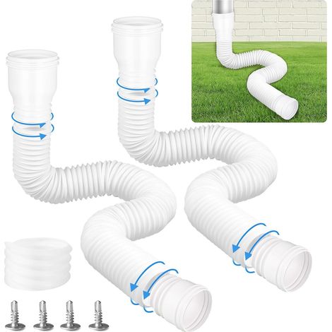 Kit Flexible Rallonge de Gouttière, Extension de Gouttière Ronde pour Descente de Gouttière 80/100 mm, Prolongation de Tuyau Ajustable de 47 à 300 cm (Blanc, 2 Pièce) (1/5)