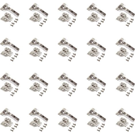 Emuca – Lot de 20 charnières droites X91 à fermeture amortie – Embases à visser – Ouverture 105° – Acier nickelé pour meubles