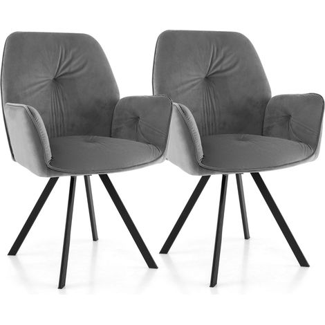 2 Sedie girevoli da accent in velluto con gambe in metallo piedini antiscivolo, Sedie moderne per scrivania Grigio (1/4)
