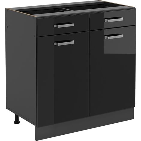 Mobiletto base per cucina R-Line, Nero lucido, 80 cm senza piano di lavoro, Vicco