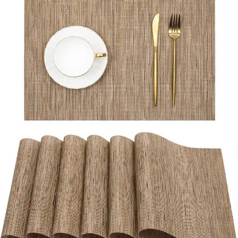 Chemin de table en vinyle tissé pour intérieur et extérieur, 30,5 x 137,2 cm, lavable et facile à nettoyer, couleur bambou beige (1/4)