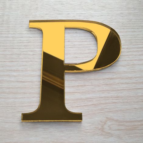 Lettre Miroir Or Décorative Plexiglass.- P - 15 cm