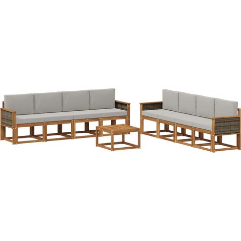 Conjunto de sofás de exterior 7 pcs Natural y Gris Claro vidaXL