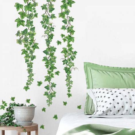 Pics Green Hanging Vine Wall Stickers Ivy Leaf Plant Wall Decor Bedroom Living Room Office (1/5)