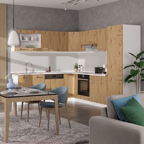 Cocina esquinera R-Line, Roble artesanal/Blanco, 287 x 227 cm, ET Roble, Vicco (1/5)