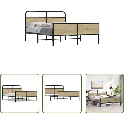 vidaXL Sommier à lattes - Cadre de lit en métal sans matelas chêne sonoma 150x200 cm (1/5)