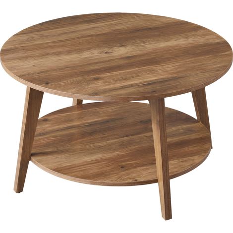 Table Basse Ronde en Bois avec Rangement, Meuble de Salon à 2 Niveaux, 80 x 80 x 45 cm, Marron (1/5)