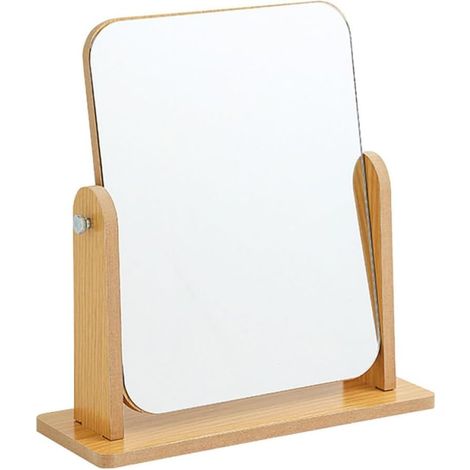 Miroir de maquillage en bois avec pied rotatif à 360° et angle réglable pour coiffeuse et meuble-lavabo