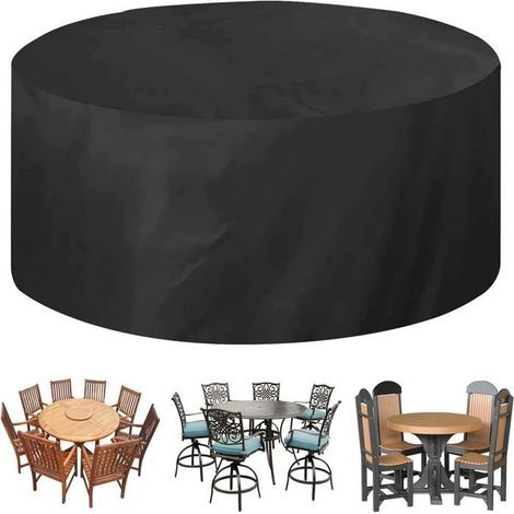 Runde Tischdecke, Schutzhülle für Gartenmöbel, runde Schutzhülle 142 x 68 cm, Schwarz (1/5)
