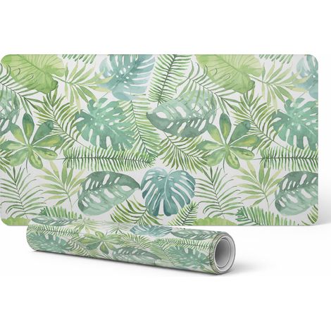 Alfombrilla antideslizante para escritorio con dise帽o de hojas tropicales, 90x45 cm.