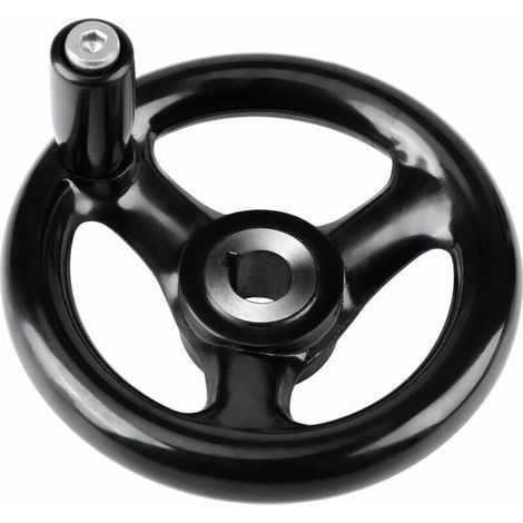 Volante de fresado, 1 pieza, para torno, negro, orificio de 12 mm, diámetro de 100 mm. Volante de 3 radios con mango para fresadoras, tornos y rectificadoras. (1/5)
