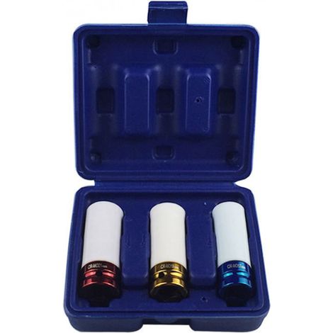 Coffret 3 Douilles Impact (17-19-21 mm) pour Clé à Choc 1/2". Coffret Embouts de serrage pour Jantes Roue voiture (3 pz Blanc)