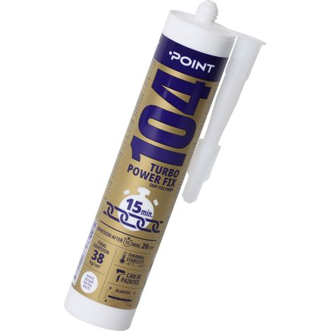 Colle hybride POINT 104 Turbo – blanche, haute performance, fixation rapide & forte – multi-supports intérieur/extérieur – 290 ml