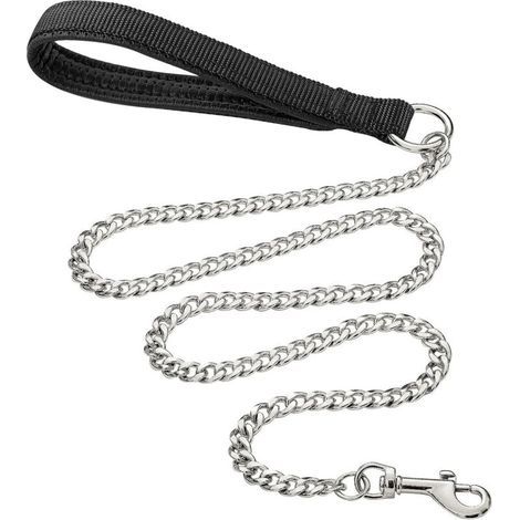 (120 cm, 3 mm) Robuste Metall-Hundeleine, 120 cm lange, bissfeste Hundekette mit weich gepolstertem Griff für große und mittelgroße Hunde (1/5)