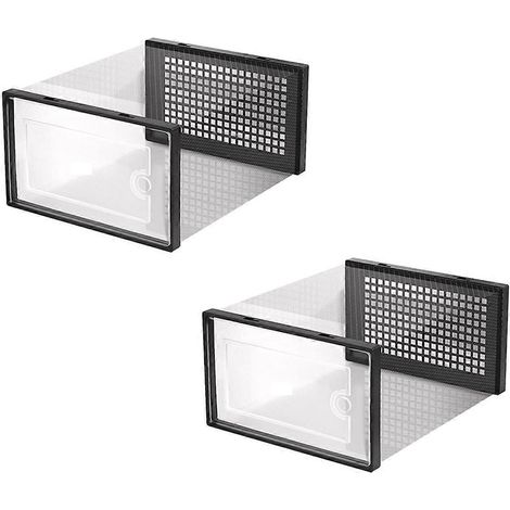 Boîte de rangement à chaussures transparente, boîte de rangement à chaussures en plastique rigide empilable, bacs de rangement noirs - FFY (1/4)