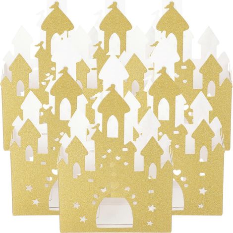 10 boîtes cadeaux en papier pailleté en forme de château ajouré, boîtes à bonbons, emballages cadeaux-16.5x11cm