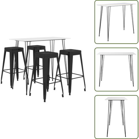 Ensemble de bar 5 pcs Blanc et noir - Ensemble De Bar - Meuble De Salle À Manger - Table De Bar - Tabouret De Bar - Mobilier Moderne (1/5)